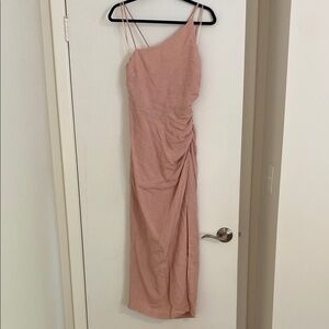 Anthropologie One-Shoulder Mauve Pink Ruched Midi Dress